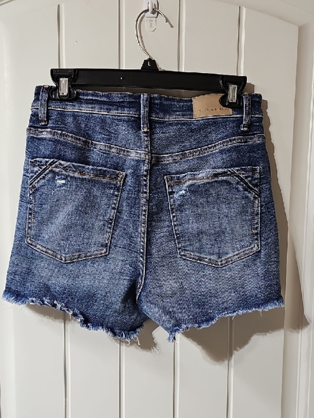 Buckle Black Shape & Smoothing Distressed Blue Denim Jean Shorts - Picture 4 of 5